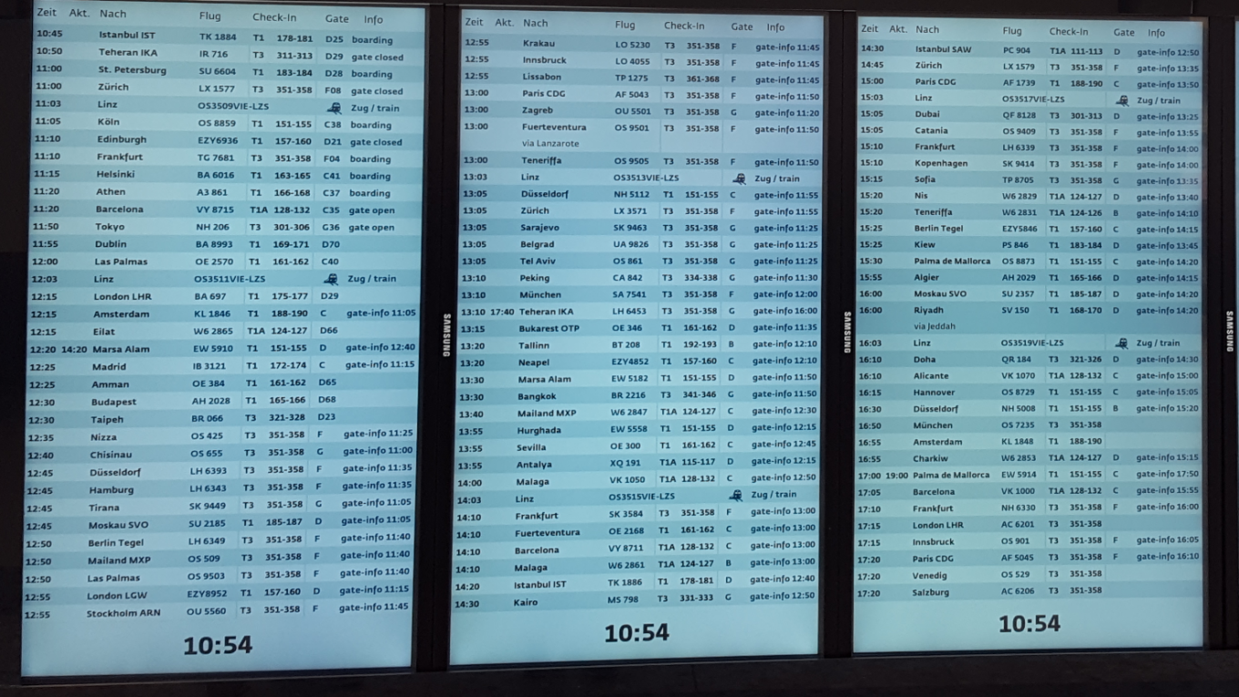 Panel de vuelos del aeropuerto
